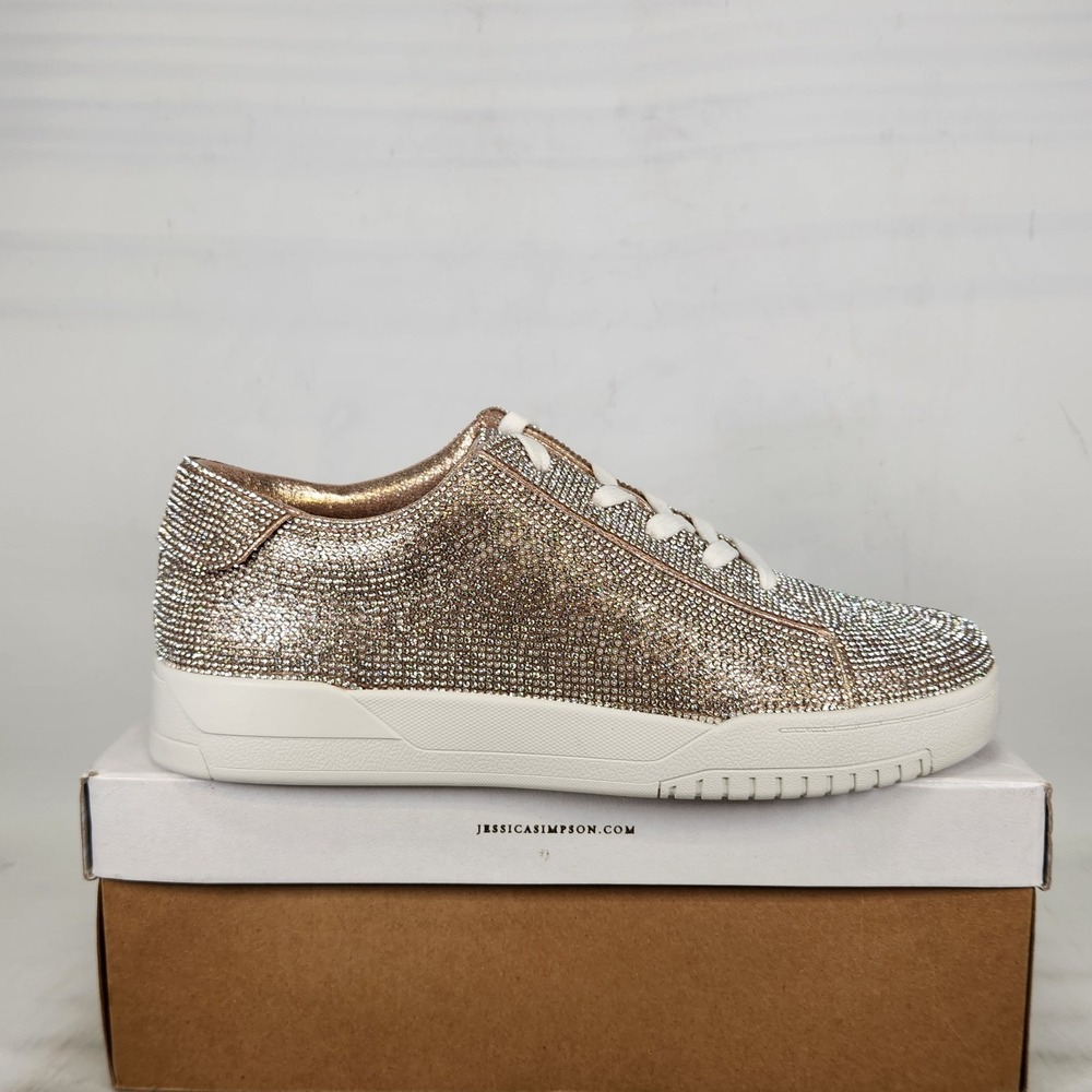 Jessica Simpson Sneaker Women Size 10 Champagne Rhinestone Shimmer Silesta